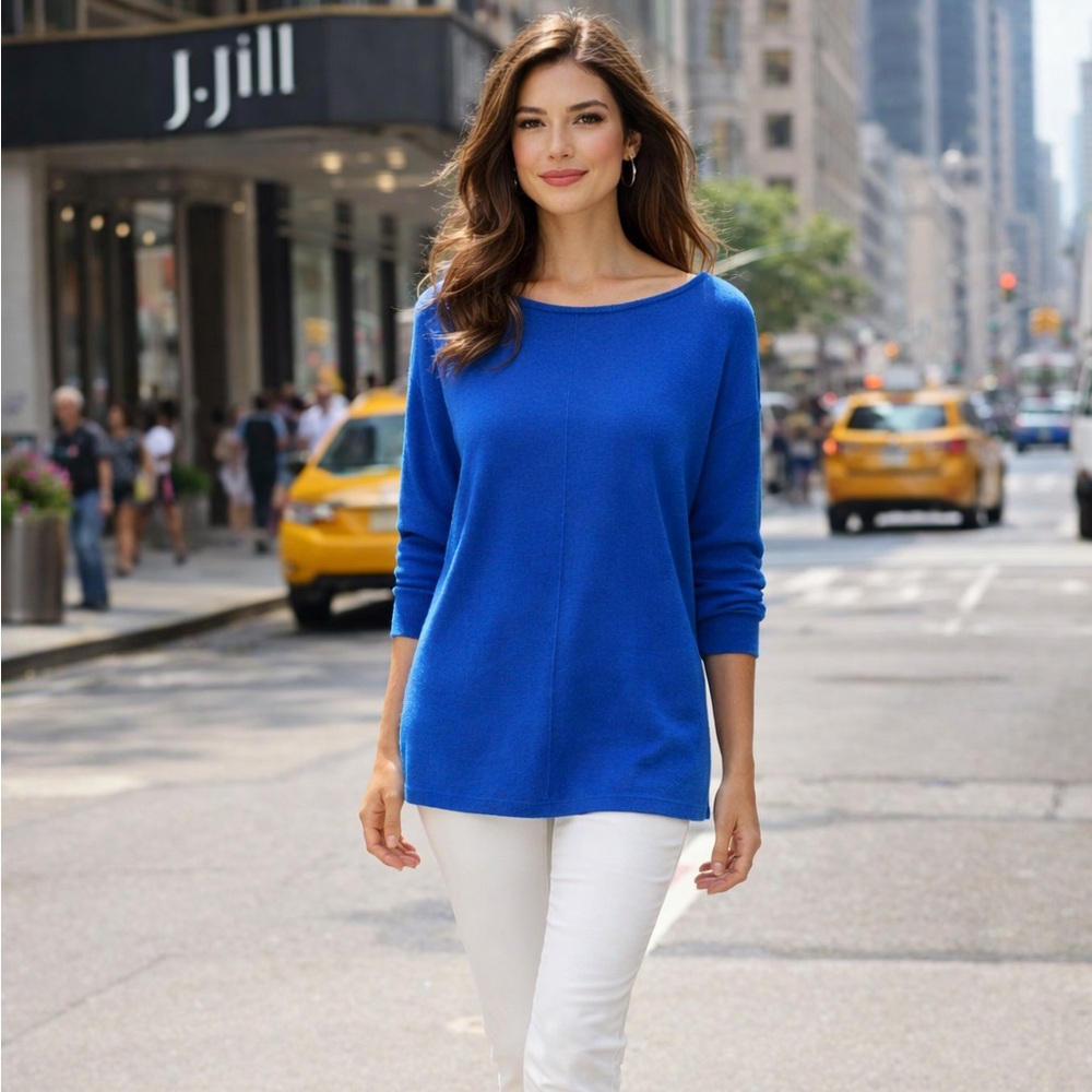 🌸J.Jill Royal Blue Lightweight Boatneck Sweater 💯Merino Wool